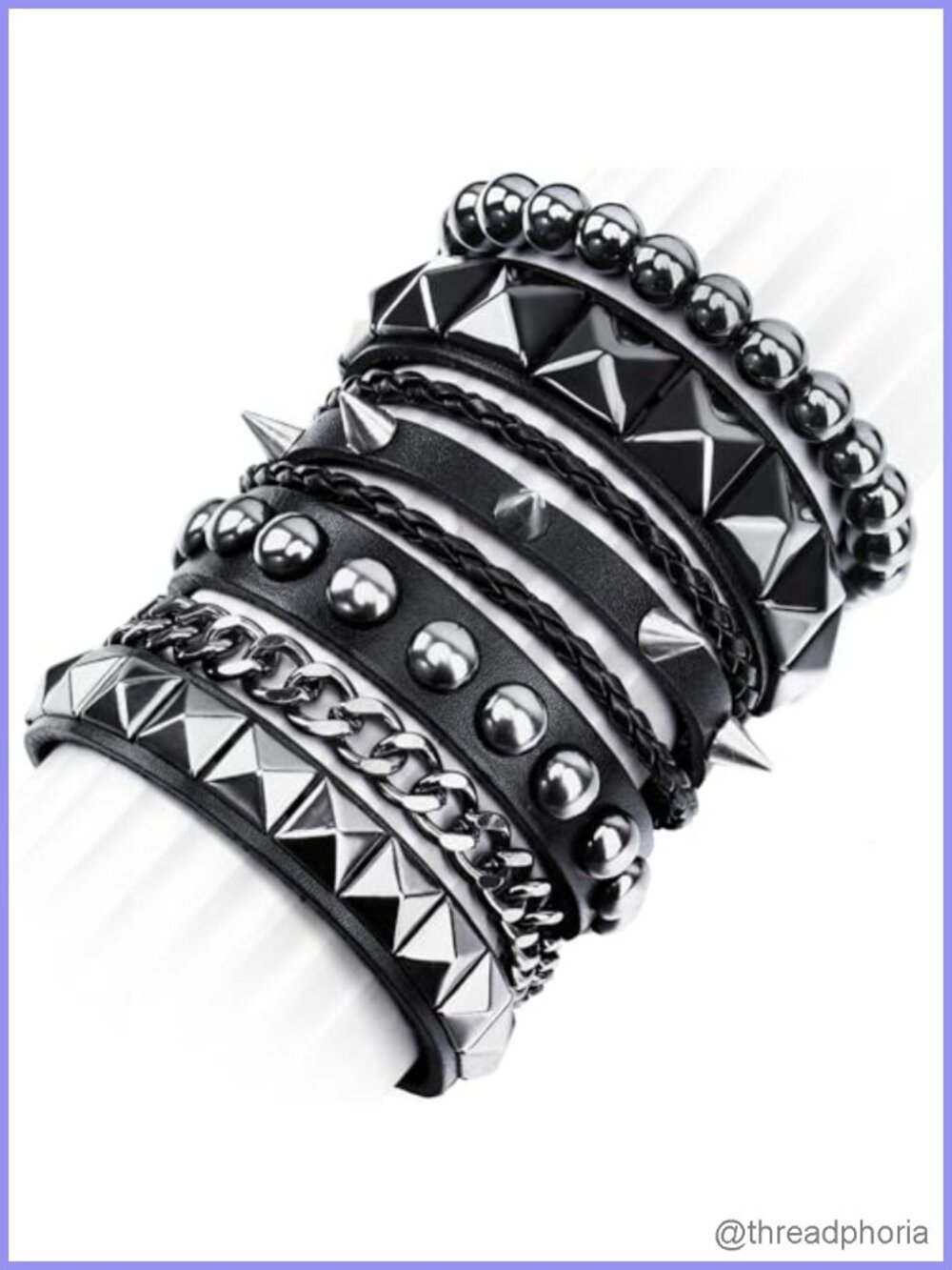 Studded Punk Bracelet Set for Women Men Spike Cuff 4 Pcs
